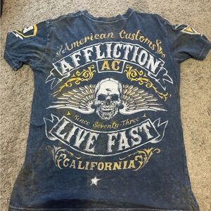Affliction Men's Distressed Navy Graphic Tee